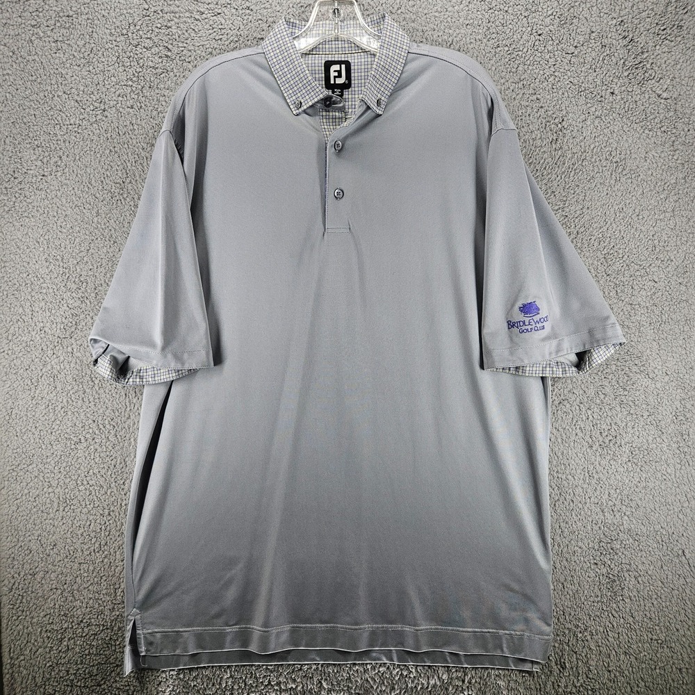 FootJoy Mens XL Gray Plaid Collar Bridlewood Golf‎ Club Performance Polo Shirt